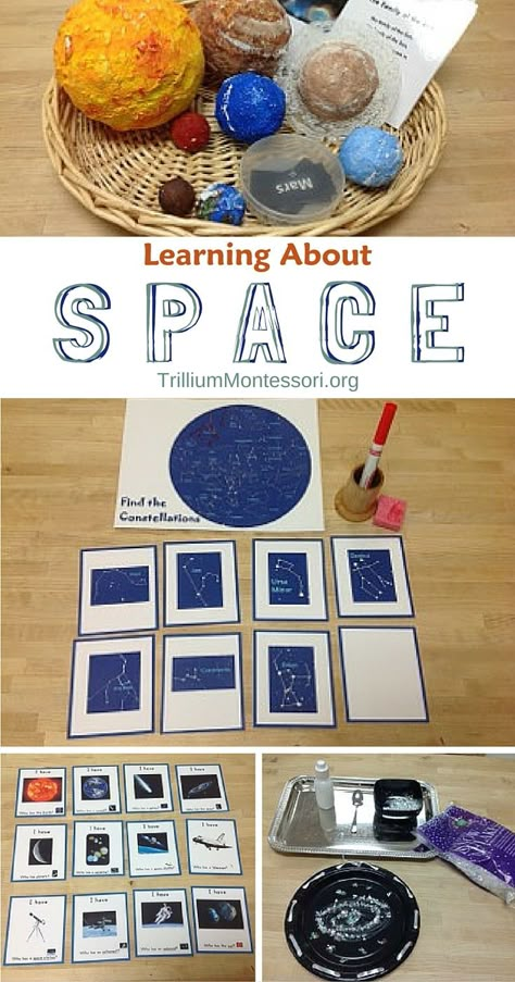 Space Themed Activities For Kids, Montessori Astronomy, Themed Activities For Kids, Montessori Works, Space Lessons, Space Activities For Kids, Space Preschool, Montessori Science, Montessori Geography