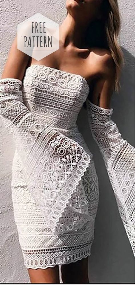 Lace Crochet Dress Pattern Lace Dress Pattern, Crochet Wedding Dress Pattern, Lace Crochet Dress, Robe Diy, Bandeau Au Crochet, Crochet Dress Pattern Free, Crochet Wedding Dresses, Knit Dress Pattern, Irish Crochet Dress