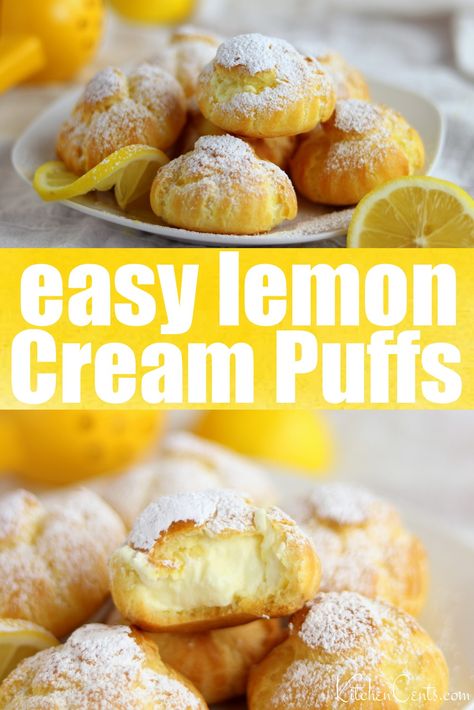 Lemon Cream Puffs Recipe, Lemon Puff Pastry Desserts, Choux Pastry Filling, Pate A Choux Recipe, Lemon Cream Puffs, Lemon Cream Filling, Cream Puffs Recipe Easy, Fresh Desserts, Jiggly Puff