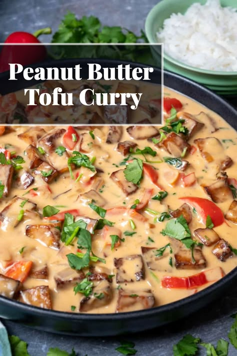 Experience the flavorful fusion of creamy vegan peanut butter tofu curry. This unique dish combines the nutty richness of peanut butter with the savory goodness of tofu for a delightful meal. Peanut Butter Tofu, Butter Tofu, Vegan Curry Recipes, Tofu Curry, Vegan Asian Recipes, Tofu Dishes, Vegan Peanut Butter, Vegan Curry, Vegan Main Dishes