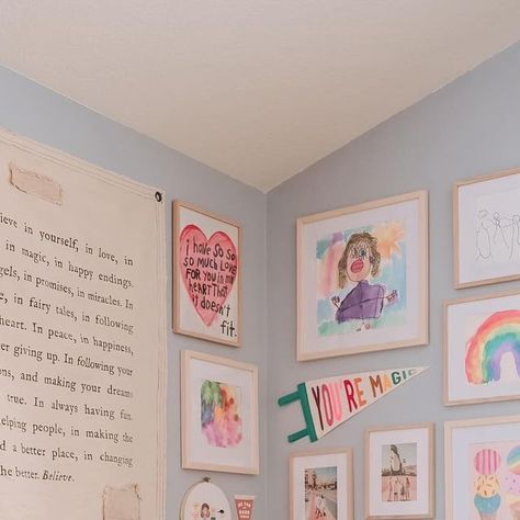 Marisa Brown on Instagram: "Some details from the playroom 🤩. We’re still waiting on a few more things for this room, but I love how it’s coming together!" Bonus Room Playroom Ideas, Playroom Wall Ideas, Playroom Gallery Wall, Loft Playroom, Basement Playroom, Big Kids Room, Kid Rooms, Playroom Wall, Still Waiting