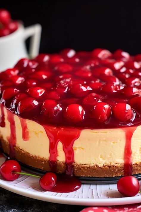 Cherry Topping, Fruit Compote, Cherry Cheesecake, Cracker Crust, Cherry Pie Filling, Cherry Tart, Springform Pan, Creamy Cheesecake, Cream Cheese Filling