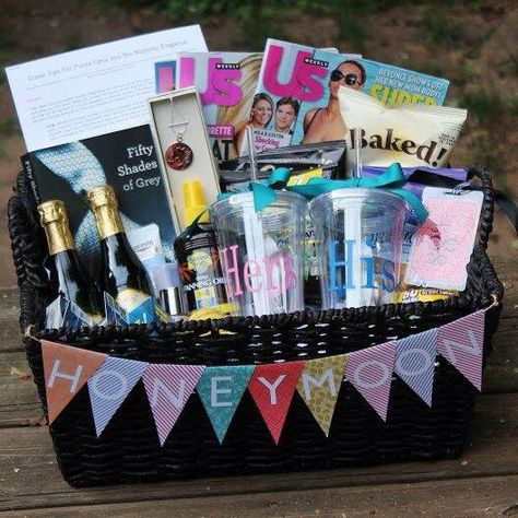 Honeymoon package Honeymoon Gift Baskets, Honeymoon Basket, Honeymoon Shower, Honeymoon Gift, Diy Gift Baskets, Honeymoon Gifts, Wedding Gift Baskets, Basket Ideas, Bridal Shower Gifts