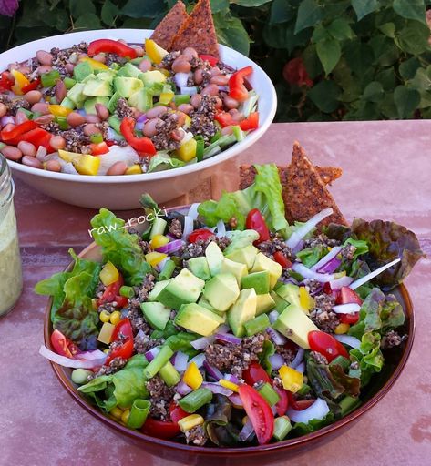 Dressing For Taco Salad, Hemp Cheese, Raw Salad Recipes, Raw Vegan Dinners, Taco Salad Dressing, Raw Food Cleanse, Vegan Taco Salad, Vegan Taco, Raw Vegan Diet