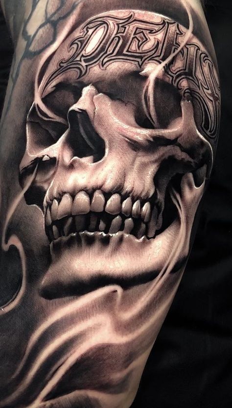 Realistic Skull Tattoo, Skull Tattoo Designs, Realistic Skull, Evil Skull Tattoo, Skull Rose Tattoos, Tattoos Pictures, Catrina Tattoo, Skull Hand Tattoo, Skull Sleeve Tattoos