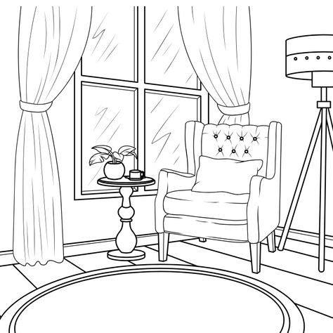 Drawing Rooms Sketch, Background Sketch, Interior Colouring Pages, Coloring Pages Interior Design, Room Pov Sketch, Living Room Elevation Sketch, Paper Craft Work, Interior Design Layout, Drawing Interior