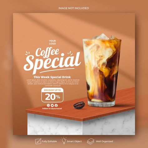 Iced Coffee Design, Coffee Promotion Design, Coffee Social Media Design, Coffee Social Media Post, Product Post Design, Coffee Banner, Grpahic Design, Coffee Ads, Social Media Books