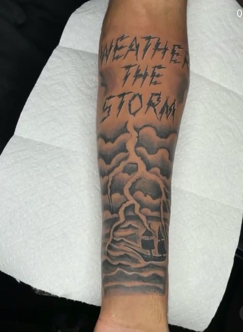 Est 2003 Tattoo Ideas, Tattoo Ideas For Men Medium Size, Top Of Bicep Tattoo Men, Weather The Storm Tattoo Men, Faith In God Tattoo Ideas, Men’s Quarter Sleeve Tattoo, Misunderstood Tattoo Lettering, Struggle Tattoo Ideas Men, Forearm Tattoos Men Black