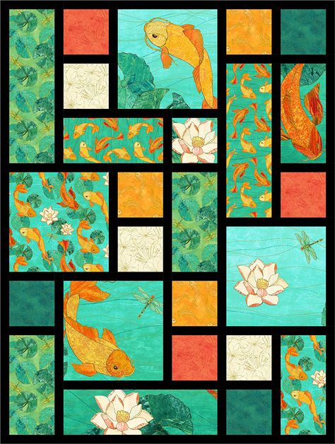 Quilt Large Print Fabric, Quilts With Feature Fabric, Quilt Patterns Large Print Fabric, Northcott Panel Quilts, Quilts With Panels Ideas Layout, Large Print Quilt Patterns, Lap Quilt Patterns Free, Stained Glass Quilt Patterns Free, Big Block Quilt Patterns Free