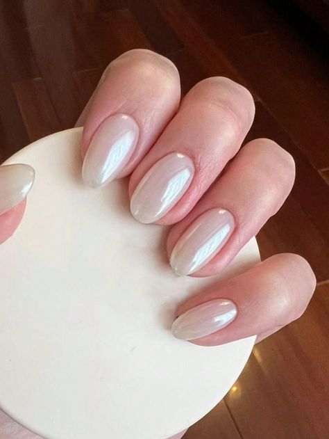 Instantly Upgrade Your Look with 24pcs Medium Oval French style simple Daily classic Solid Color white laser Full Cover Fake Nail Kit For Women And GirlsI discovered amazing products on SHEIN.com, come check them out! Oval Medium Nails, Medium Oval Nails, White Nail Designs, Fake Nail, Upgrade Your Look, Short Nail Designs, Oval Nails, Nail Kit, French Style