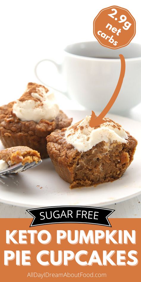 Like eating the center of a pumpkin pie, these rich and delicious cupcakes are so easy to make and completely sugar free! Healthy Pumpkin Recipes Low Calories, Pumpkin Pie Cupcakes Recipe, Keto Pie, Pumpkin Pie Cupcakes, Low Carb Pumpkin Pie, Keto Cupcakes, Healthy Cupcakes, Keto Pumpkin Pie, Pumpkin Recipes Healthy