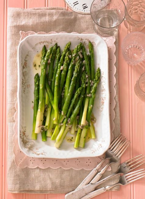 Asparagus Vinaigrette - New England Today Asparagus Vinaigrette, High Protein Salads, Protein Salad, Dry Mustard, Veggie Side Dishes, Grilled Vegetables, Veggie Sides, How To Squeeze Lemons, Yummy Sides