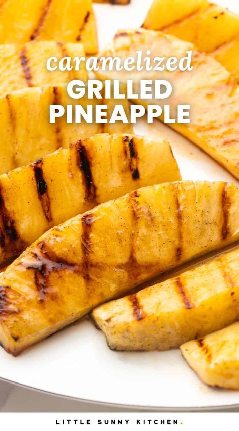 Pineapple Spears, Grilled Pineapple Recipe, Little Sunny Kitchen, Pineapple Recipe, Grilled Chicken Tenders, Sunny Kitchen, Brown Sugar Glaze, Pineapple Recipes, Sugar Glaze