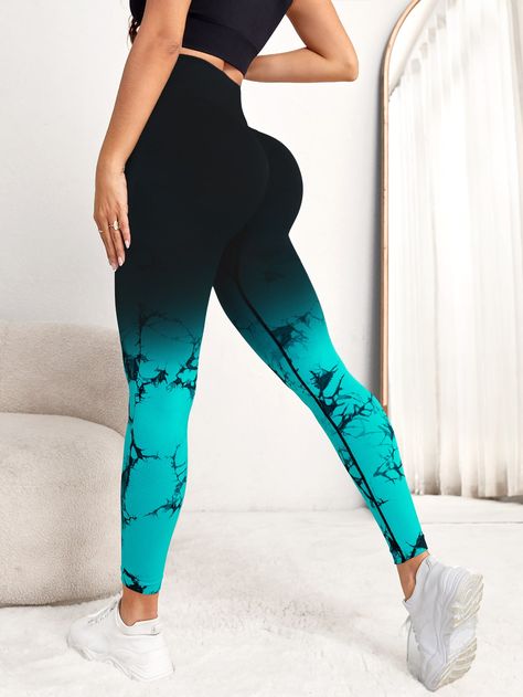 Multicolor  Collar  Fabric Ombre,Tie Dye Regular Embellished High Stretch  Women Activewear Elastic Leggings, Printed Yoga Leggings, Hip Style, Sport Tights, Legging Sport, Printed Wide Leg Pants, Yoga Pant, Running Leggings, Dress Shoes Womens