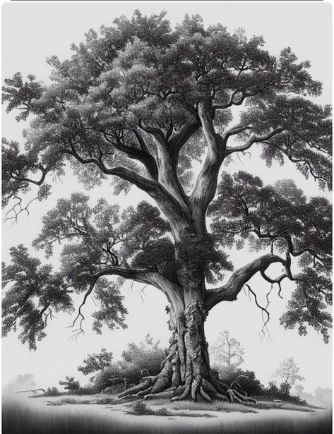 Tree Drawing Digital, Oak Tree Sketch, Fantasy Tree Drawing, Tree Pencil Sketch, Oak Tree Drawings, Large Oak Tree, Majestic Tree, Landscape Pencil Drawings, Tree Sketch