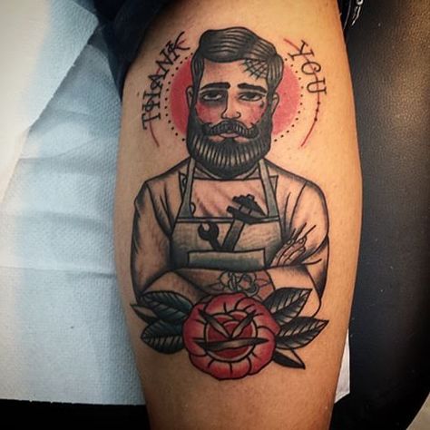 Chef Old School Tattoo, Japan Theme, Barber Tattoo, Vanity Inspiration, Old Scool, Food Tattoos, Old School Tattoo Designs, Traditional Tattoo Art, Beard Tattoo