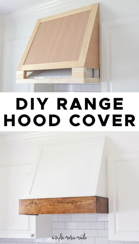 Hood Range Cover, Diy Range Hood Cover, Diy Range Hood, Diy Kitchen Makeover, Kitchen Renovation Diy Ideas, Range Cover, Diy Kitchen Makeover Ideas, Hood Range, Range Hood Cover