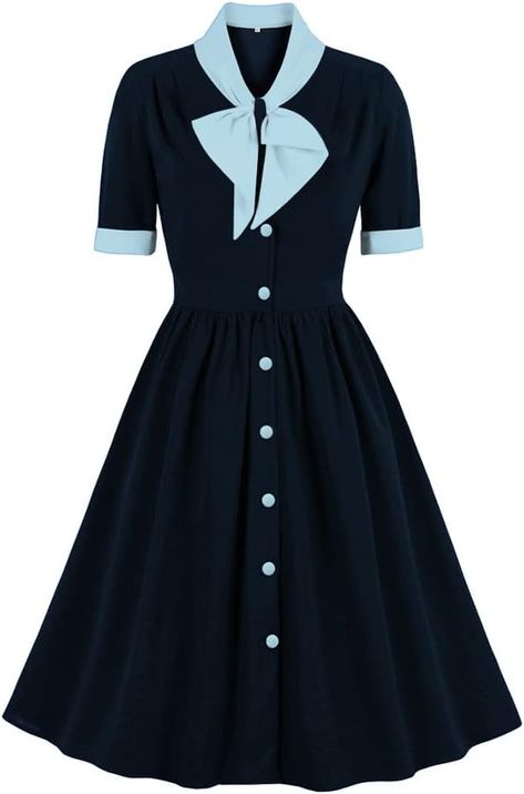 1940s Fashion Women Dress Classy, Simple Retro Dress, 1940s Gothic Fashion, 1940s Outfits For Women, 1940s Fashion Women Outfits, Bendy Oc, Vintage Glamour Dress, Black Rockabilly Dress, 1950s Audrey Hepburn