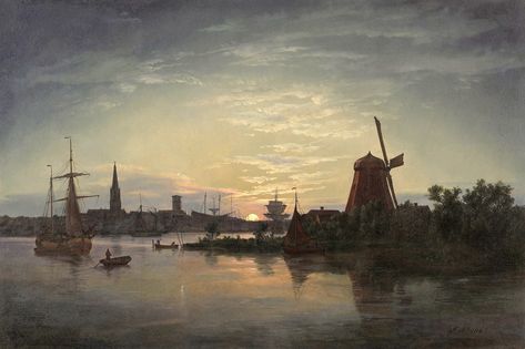 https://flic.kr/p/22xdzu8 | Johan Christian Dahl – Pommersches Landesmuseum. Swinemünde bei Mondschein (1840) | Materials: oil on canvas. Dimensions: 54.5 x 82 cm. Inscriptions: Dahl 1840 (bottom right). Acquisition date: 2012. Source: commons.wikimedia.org/wiki/File:Johan_Christian_Claussen_.... I have changed the light and contrast of the original photo. Johan Christian Dahl, Norwegian Landscape, Moonlight Painting, Landscape Photography Nature, German Art, Toned Paper, Scandinavian Art, Cityscape Painting, Painting Gallery