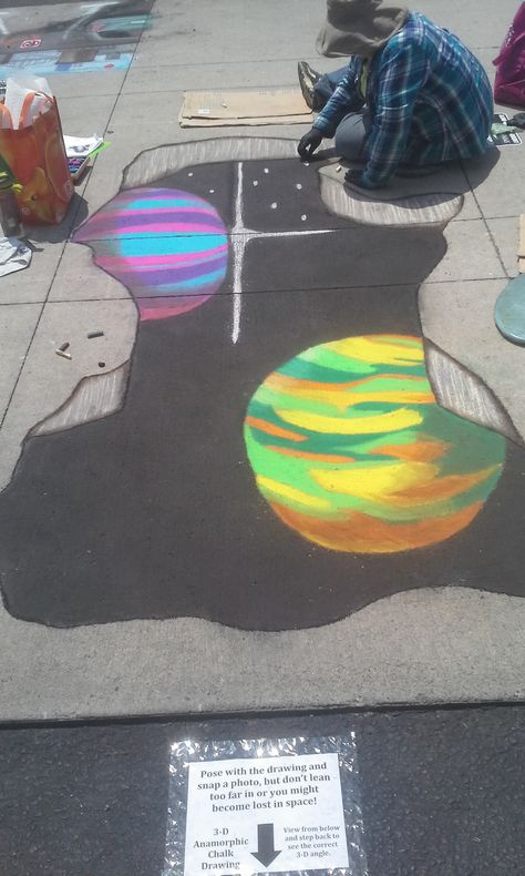 Image result for space chalk art Outer Space Chalk Art, Planet Chalk Art, Chalk Space Art, Pavement Art Sidewalk Chalk, Chalk Festival Ideas, Chalk Art Festival Ideas, Chalk Pavement Art, Chalk Inspo Summer, Realistic Chalk Art