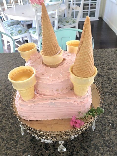 Castle Cake Tutorial, Pink Castle Cake, Princess Castle Cake, Chocolate Strawberry Cake, Cake With Buttercream, Strawberry Cake Mix, Lemon Cake Mixes, Pink Castle, Castle Cake