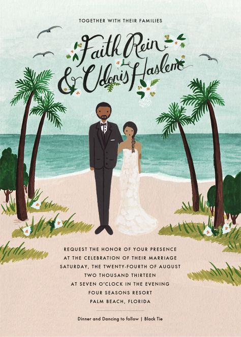 Beach Wedding Illustration, Wedding Card Illustration, Mexican Paper Flowers, Marina Wedding, Wedding Illustration Card, Illustrated Wedding Invitations, Wedding Notebook, Winter Park Florida, Sepang