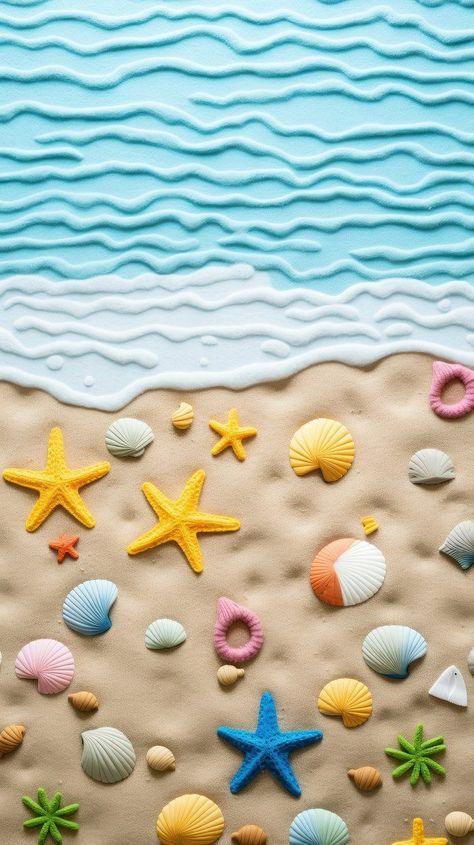 Kids Wallpaper Iphone, Wallpaper Seashells, Illustration Theme, Beach Backgrounds, Iphone Wallpaper Cute, Bee Crafts For Kids, Beach Wallpaper Iphone, Beach Art Prints, Beach Illustration