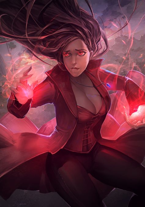 By Zingco Kang (MARVEL - Scarlet Witch) Marvel Art Canvas, Wanda Infinity, W.i.t.c.h Fanart, Witch Wallpaper, Infinity Art, Superhero Poster, Iron Man Tony Stark, Scarlet Witch Marvel, Scarlett Witch