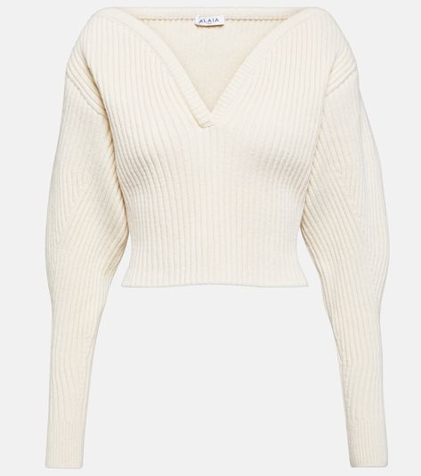 Designer Knitwear for Women | Mytheresa Gray Cashmere Sweater, Cashmere Wrap, Knitwear Design, Wool Blend Sweater, Covet Fashion, White Sweaters, Knitwear Women, Deep V, Paris Fashion Week