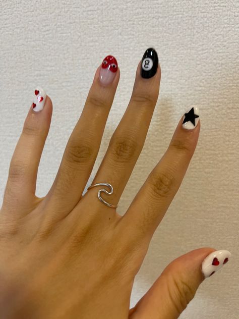 Eightball Nails, Red 8 Ball Nails, 8 Ball Cherry Nails, Magic 8 Ball Nails, Magic Eight Ball Nails, 8ball Nail Design, 8 Ball Nail Art, Eight Ball Nails, Pool Ball Nails