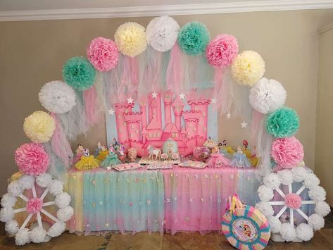 Disney Princess Birthday Party Ideas | Photo 24 of 27 | Catch My Party Disney Princess Birthday Party Ideas, Disney Princess Theme Birthday Party, Birthday Disney Princess, Disney Princess Theme Party, Princess Birthday Party Ideas, Princess Birthday Decorations, Princess First Birthday, Disney Princess Theme, Princess Birthday Party Decorations