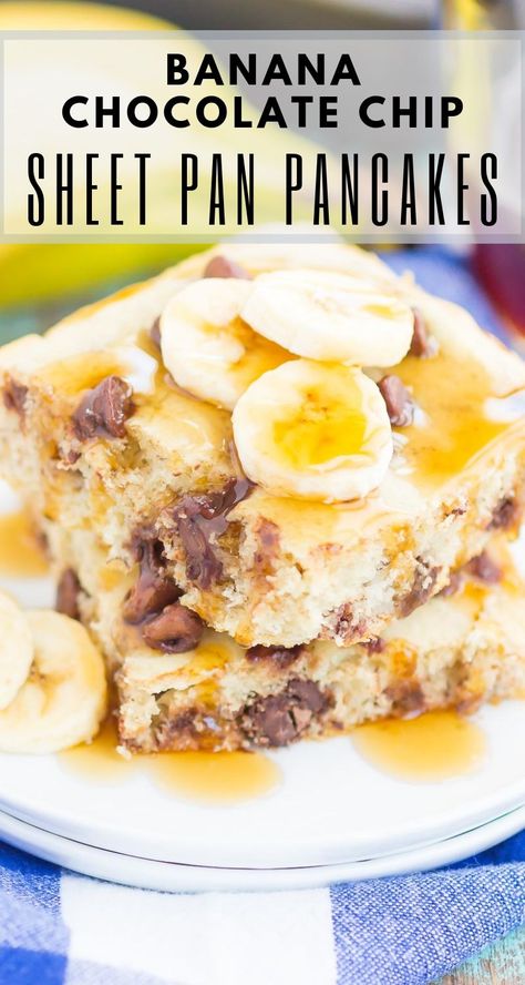 Banana Chocolate Chip Pancakes, Sheet Pan Pancakes, Pan Pancakes, Superfood Recipes, Chocolate Chip Pancakes, Large Crowd, Desserts For A Crowd, Banana Chocolate, Banana Chocolate Chip