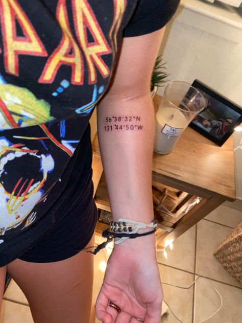 House Coordinates Tattoo, Coordinates Tattoo Placement Arm, Coordinates Tattoo Placement, Tattoo Placement Arm, Grad 2023, Coordinates Tattoo, Ink Therapy, Strength Tattoo, Patchwork Sleeve