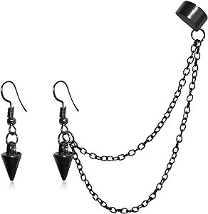 ANDPAI Unique Lightweight Black Silver Punk Long Tassel Chain Ear Cuff Earrings 316L Stainless Steel Vintage Barrel Nails Crawler Climer Dangle Drop Stud Earrings for Men Women Unisex Vintage Barrel, Black Earrings Men, Ear Cuff Earrings, Stud Earrings For Men, Earrings For Men, Ear Cuff Earings, Black Earrings, Light Weight Earrings, Cuff Earrings