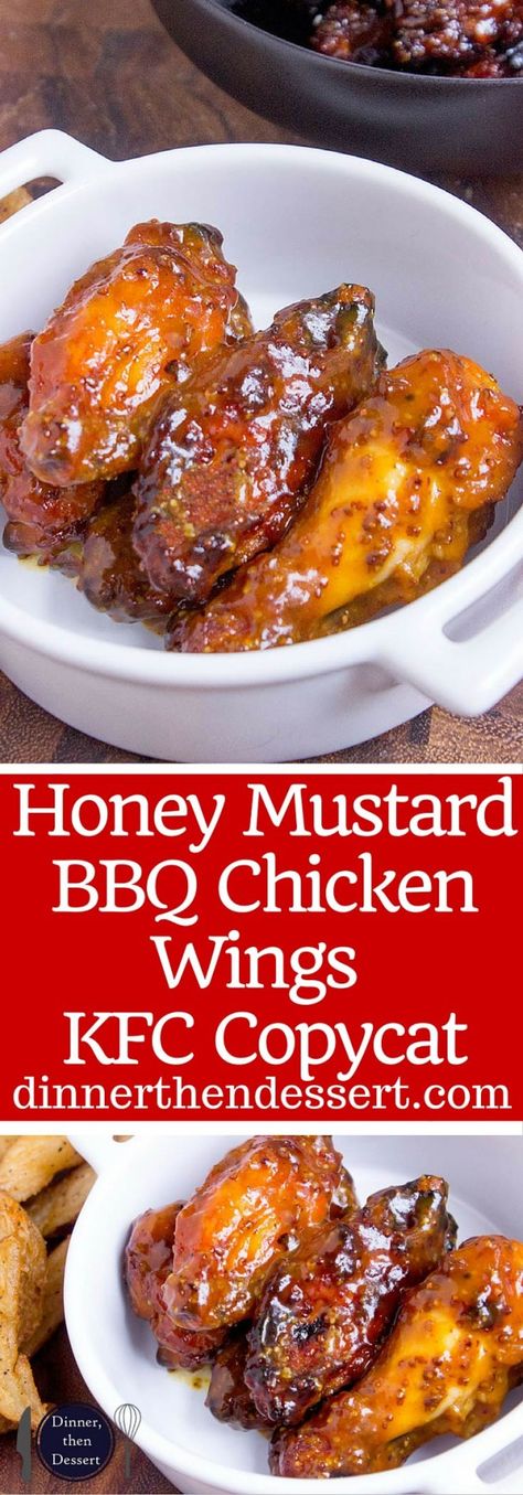 Tossed in a honey mustard and BBQ sauce, these chicken wings will be the hit of your game day party. dinnerthendessert.com Party Food Chicken, Chicken Honey Mustard, Bbq Chicken Wings Recipe, Cooking Chicken Wings, Wing Sauce Recipes, Chicken Honey, Dinner Then Dessert, Bbq Chicken Wings, Bbq Wings