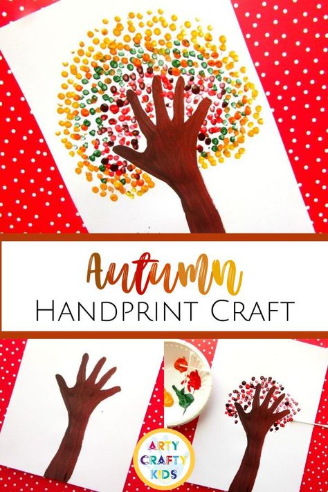 Handprint Tree, Fall Handprint Crafts, Hand Print Tree, Harvest Crafts, Fingerprint Crafts, Fall Tree Painting, Fun Fall Crafts, K Crafts, Fall Arts And Crafts