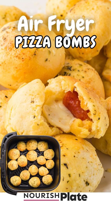 Easy Air Fryer Pizza Bombs are perfect for parties, tailgating, or a quick snack. Crispy, cheesy, and ready in minutes! Air Fryer Pizza Bites With Biscuits, Air Fryer Pizza Logs, Quick Air Fryer Snacks, Pizza Bomb, Air Fryer Pizza, Slow Cooker Appetizers, Seasoned Butter, Crispy Pizza, Pizza Fries