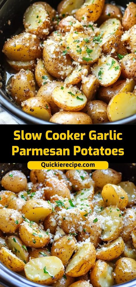 These Slow Cooker Garlic Parmesan Potatoes are tender, buttery, and full of flavor. Cooked low and slow with garlic, butter, and a sprinkle of Parmesan, they’re an easy side dish for any meal. Ingredients: 2 lbs baby potatoes, halved 3 tbsp butter, melted 2 cloves garlic, minced 1/4 cup grated Parmesan cheese A hands-off, delicious side dish that’s perfect for busy days Butter Potatoes Crockpot, Dinner Sides Crockpot, Crockpot Meals Potatoes, Tasteful Selections Potatoes, Crock Pot Garlic Potatoes, Slow Cooker Parmesan Potatoes, Potatoes As A Side Dish, Cheesy Potatoes In The Crockpot, Baked Potato In Crockpot