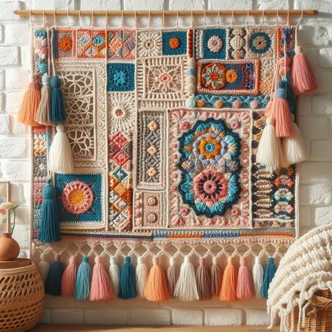 Diy Crochet Wall Hanging, Quick Crochet Projects, Crochet Wall Art, Easy Patterns, Crochet Wall Hangings, Form Crochet, Crochet Handbags Patterns, Crochet Decoration, Macrame Patterns Tutorials