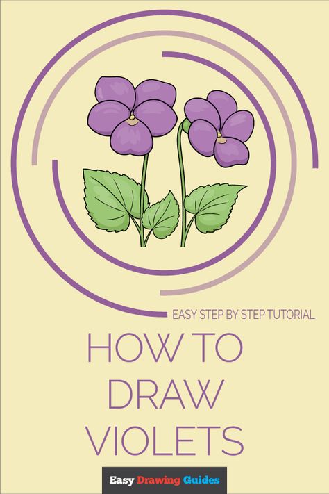 How to Draw Violets Pinterest Image Painting Violets Flowers, Easy Violet Drawing, How To Draw A Violet Flower, Simple Violet Drawing, How To Draw Violets, Drawing Violets, Violet Drawing Flower, Draw Violets, Violet Drawing