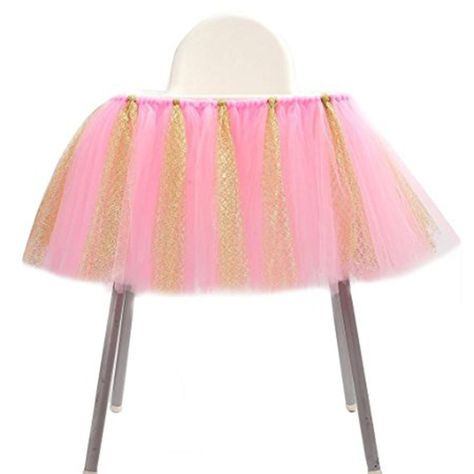 Amazon.com: URSMART Creative Handmade Glitter Soft Tulle Tutu Skirt High Chair Decoration for Baby Birthday Party Baby Shower (pink): Kitchen & Dining Baby Tutu Skirt, High Chair Decorations, Tutu Table Skirt, High Chair Tutu, Pink Gold Party, Tulle Table Skirt, Baby Tutu Dresses, One Year Old Birthday, 1st Birthday Tutu