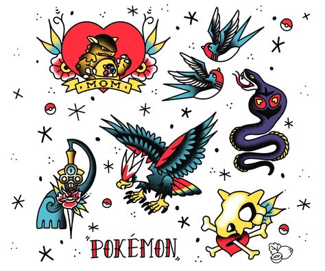 Pokemon Trad Tattoo, Traditional Gaming Tattoo, Traditional Tattoo Pokemon, Japanese Pokemon Tattoo, Japanese Style Pokemon Tattoo, Traditional Style Pokemon Tattoo, American Traditional Pokemon, Pokemon American Traditional Tattoo, American Traditional Tattoos Anime