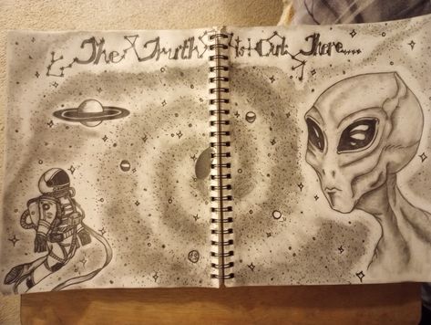 Sketch, outer space, aliens, Galaxy drawing Space Pencil Drawings, Outer Space Sketch, Space Art Pencil, Galaxy Sketch Pencil, Space Themed Sketches, Journey To Outer Space Drawing, Space Sketches, Galaxy Drawing, Outer Space Drawing