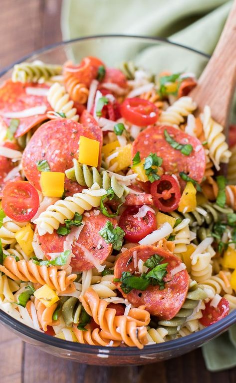 Pepperoni Pasta Salad Recipe | Tri-Color Pasta Salad Recipe | Italian Pasta Salad | Rainbow Pasta Salad Recipe With Pepperoni, Color Pasta Salad, Pepperoni Pasta Salad, Tri Color Pasta Salad, Spaghetti Pasta Salad, Rotini Pasta Salad, Pepperoni Pasta, Pasta Salad For Kids, Tri Color Pasta