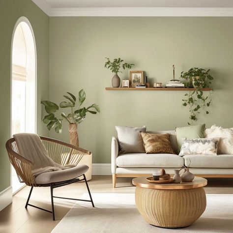 Top 3 Green Paint Colors for a Modern Living Room Refresh • 333+ Images • [ArtFacade] Bathroom Design Small Minimalist, Modern Green Living Room, Sage Living Room, Upholstery Wall, Sage Bedroom, Sage Green Living Room, Sustainable Diy, Bungalow Kitchen, White Molding