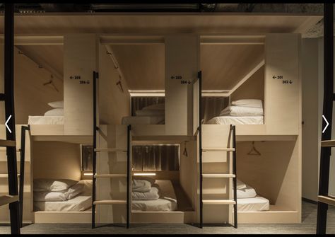 Bed Setup, Hostels Design, Sleeping Pods, Hostel Room, Capsule Hotel, Bunk Rooms, Bunk Bed Designs, Boarding House, Bunk Room