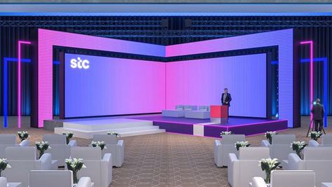 "STC Alicloud" Stand Design Event Stage Corporate Event, Led Set Design, Led Stage Design Events, Event Stand Design, Conference Set Design, Stage Design Conference, Corporate Event Stage Design Ideas, Stage Set Up, Corporate Event Backdrop Design