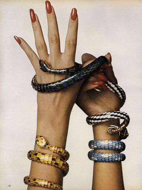 photographer Irving Penn- Vogue 1971 Vogue Jewelry, Serpent Jewelry, Bulgari Jewelry, Irving Penn, Promise Me, Guy Bourdin, Jewelry Editorial, Jewelry Photoshoot, Modern Vintage Fashion