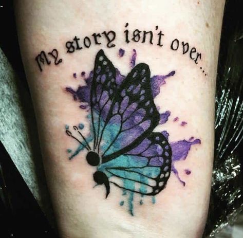 Nails With Semicolon, Semi-colon Tattoo Butterfly Wrist, Mental Health Butterflies Tatoos Ideas, Butterfly Recovery Tattoo, Pots Awareness Tattoo, Easy Tattoos For Beginner Artists, Domestic Vilonce Tattoos, Small Cool Tattoos For Women, Butterfly And Semicolon Tattoo