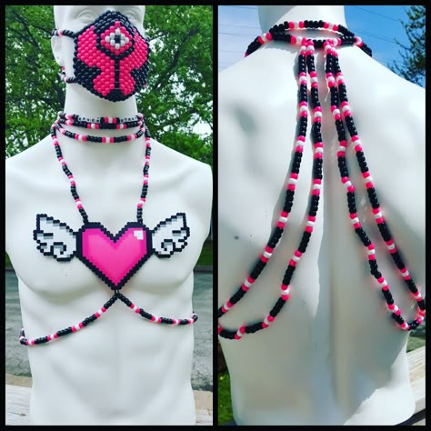 Kandi Harness Pattern, Kandi Clothing, Kandi Clothes, Kandi Harness, Kandi Perler, Decora Harajuku, Kawaii Bracelet, Rave Kandi, Kandi Inspo